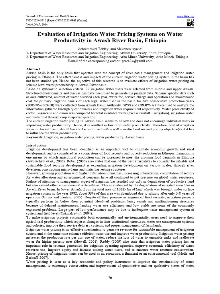 Evaluation of Irrigation Water Pricing S | PDF | Irrigation | Water
