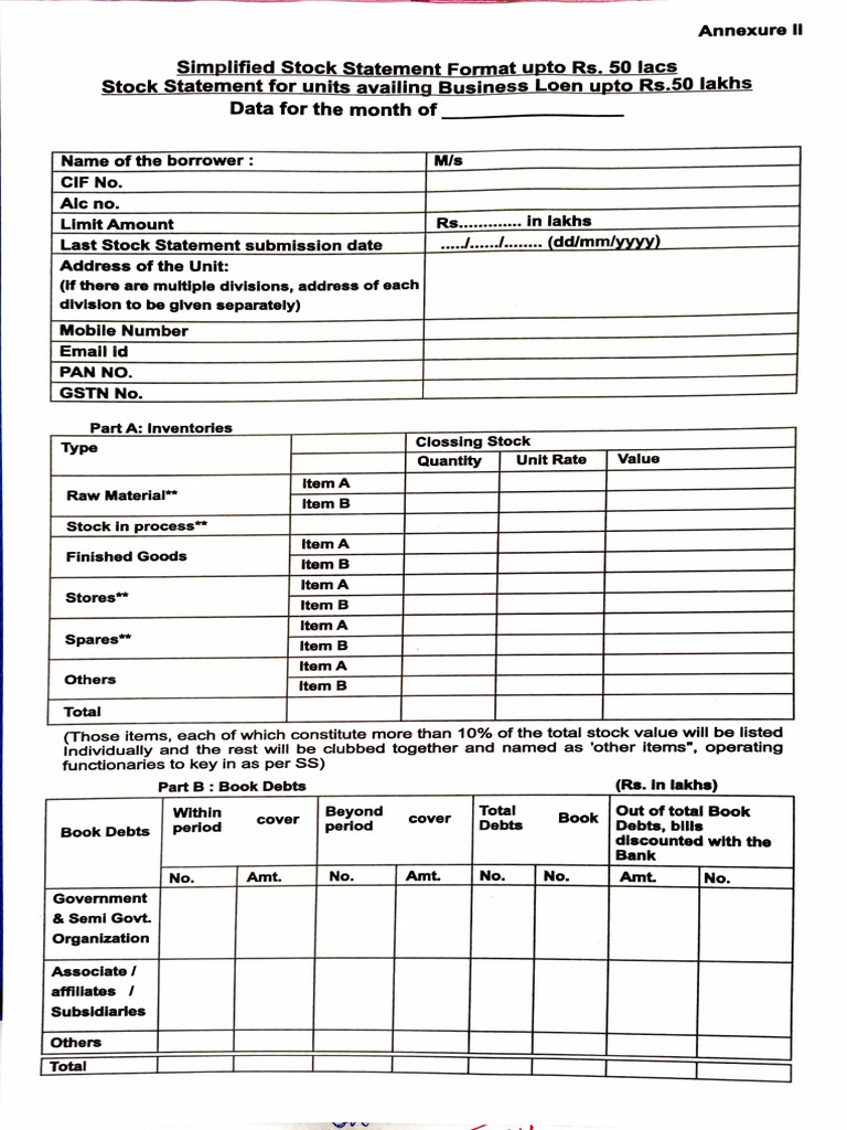 Stock Statement Form | PDF | Stocks | Debt