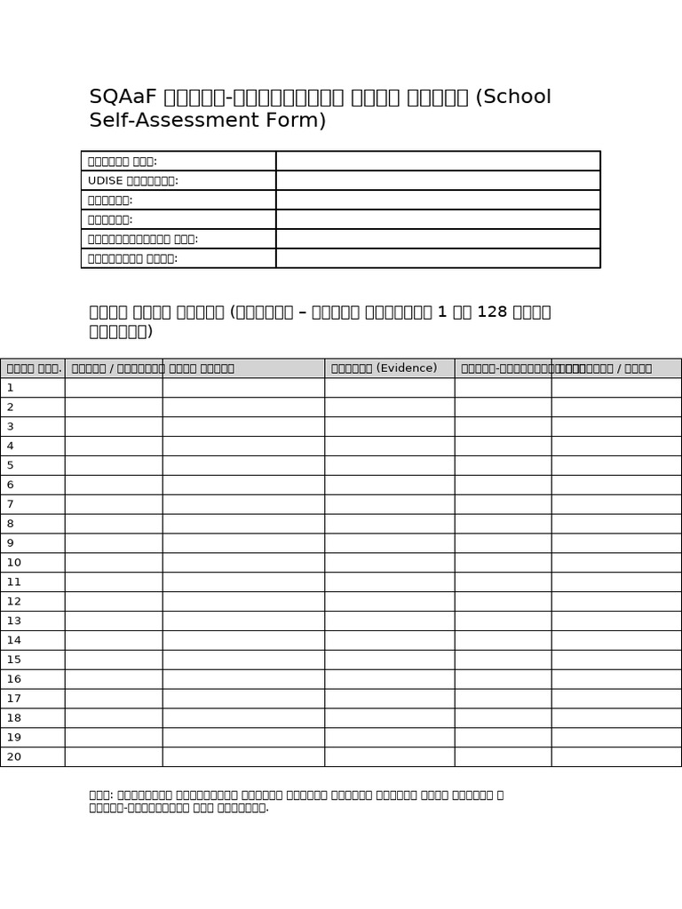 SQAAF Self Assessment Blank Form Marathi-1 | PDF