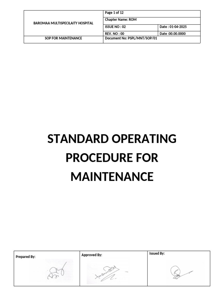 SOP 01 Maintenance | PDF | Electrician | Bleach