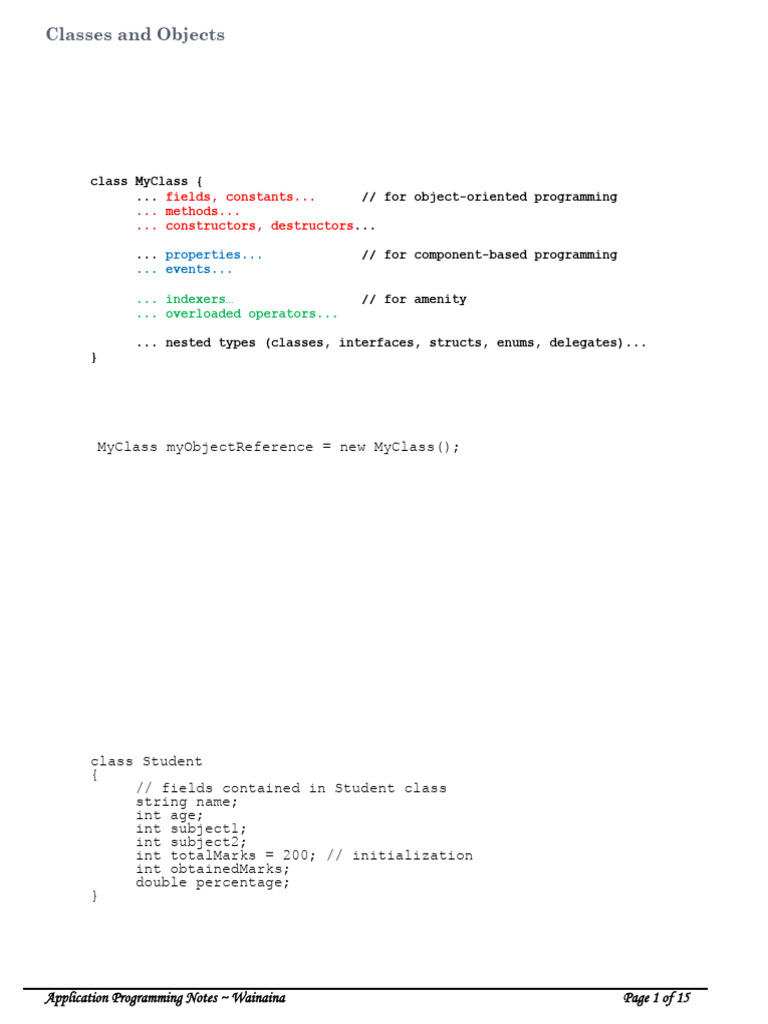 4 C# Notes - Classes and Objects | PDF | Method (Computer Programming ...