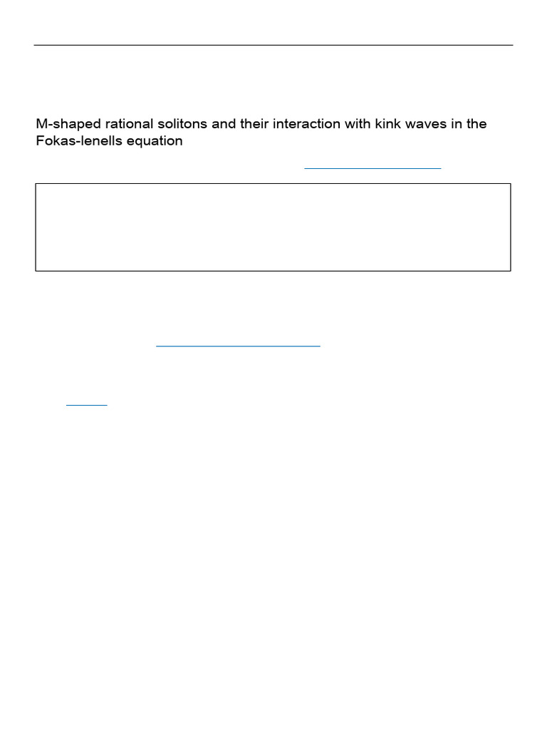M-Shaped Rational Solitons and Their Interaction With Kink Waves in The ...