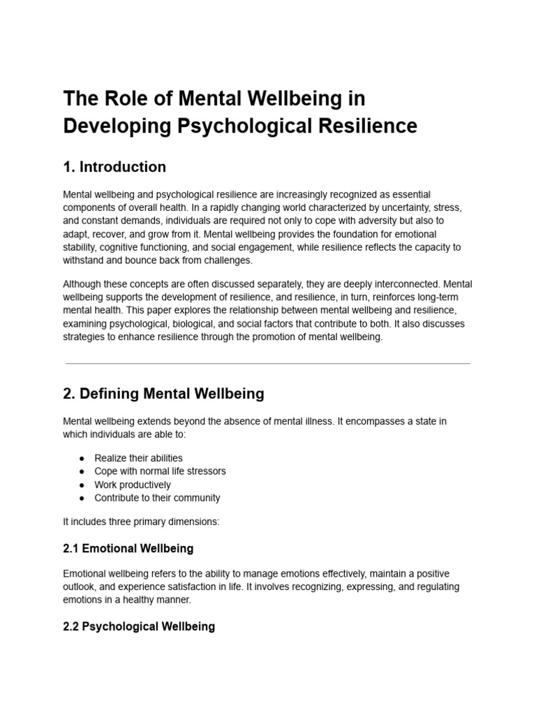 The Role of Mental Wellbeing in Developing Psychological Resilience ...