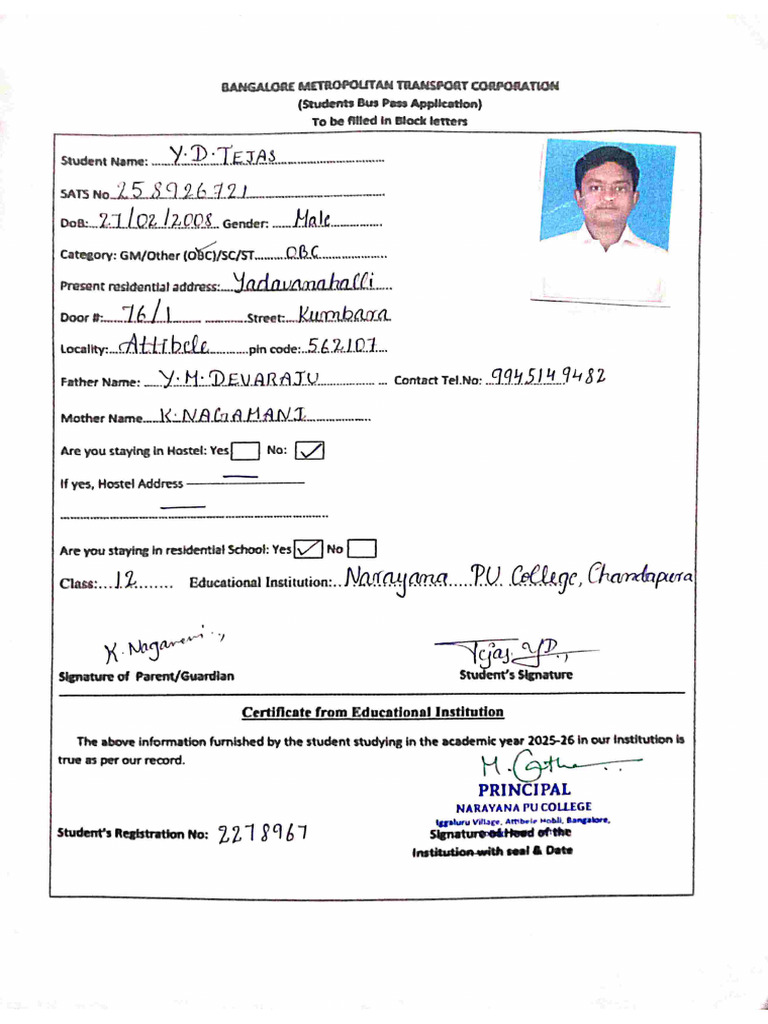 BMTC Pass Application | PDF
