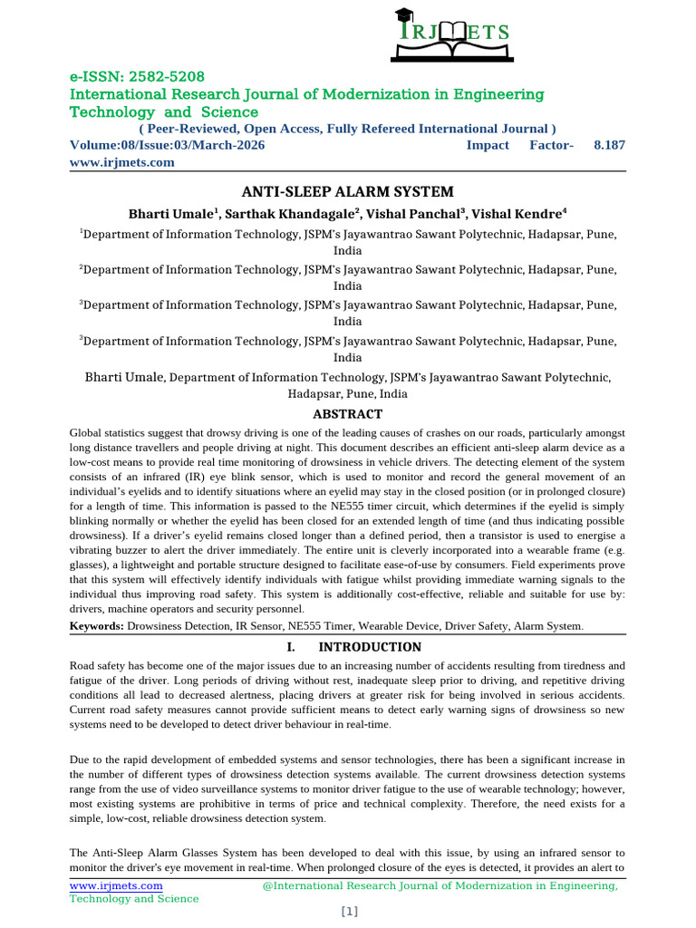 Anti-Sleep Alarm System | PDF | Infrared | Wearable Technology