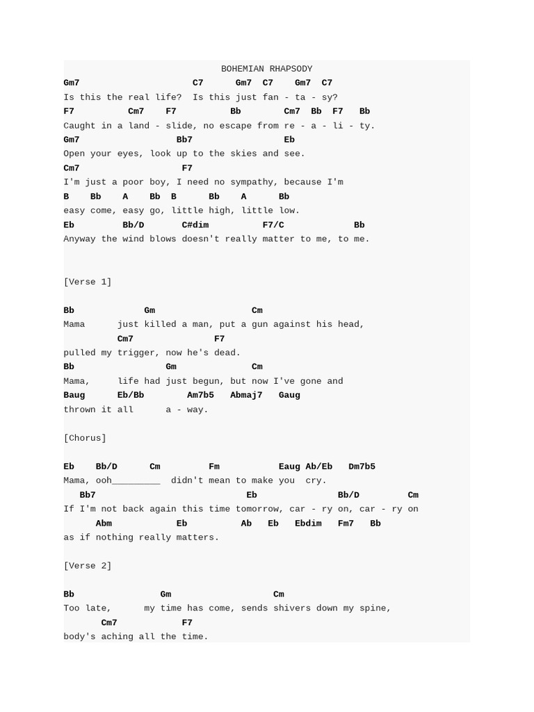 BOHEMIAN RHAPSODY Original Chords | PDF