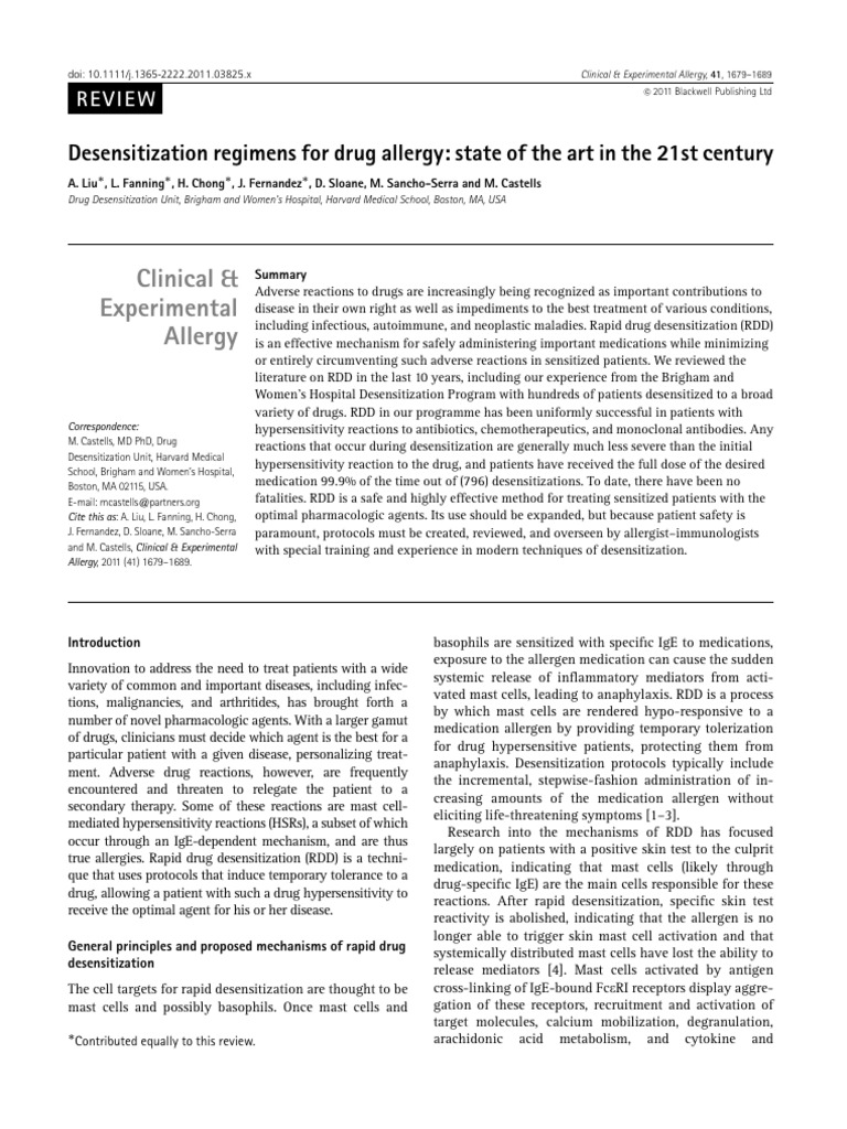 Desensitization Regimens For Drug Allergy State of The Art in The 21st ...