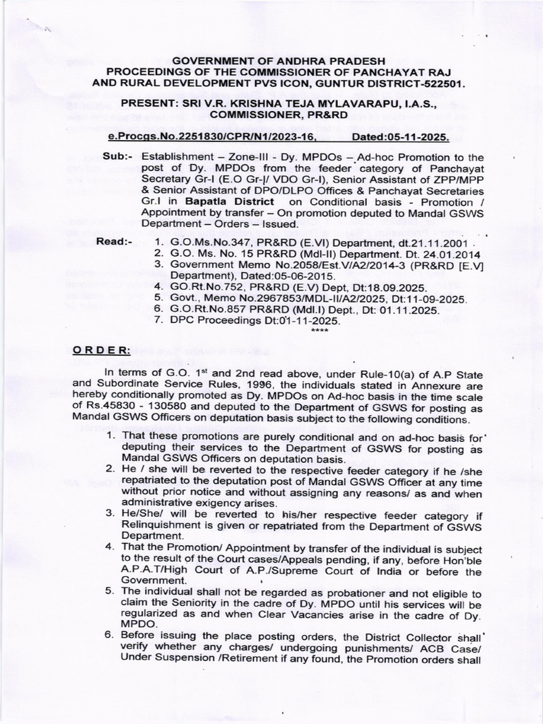 Dy. MPDO Bapatla Promotion Orders | PDF | Government Of India