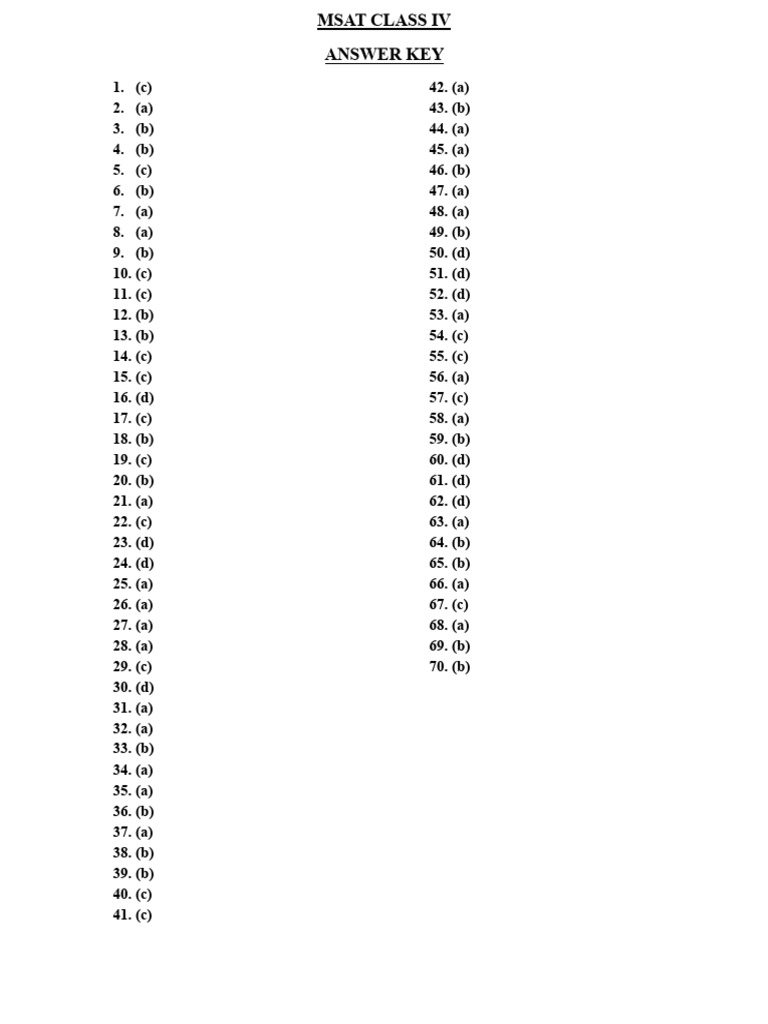 Msat - Class 4 Answerkey | PDF