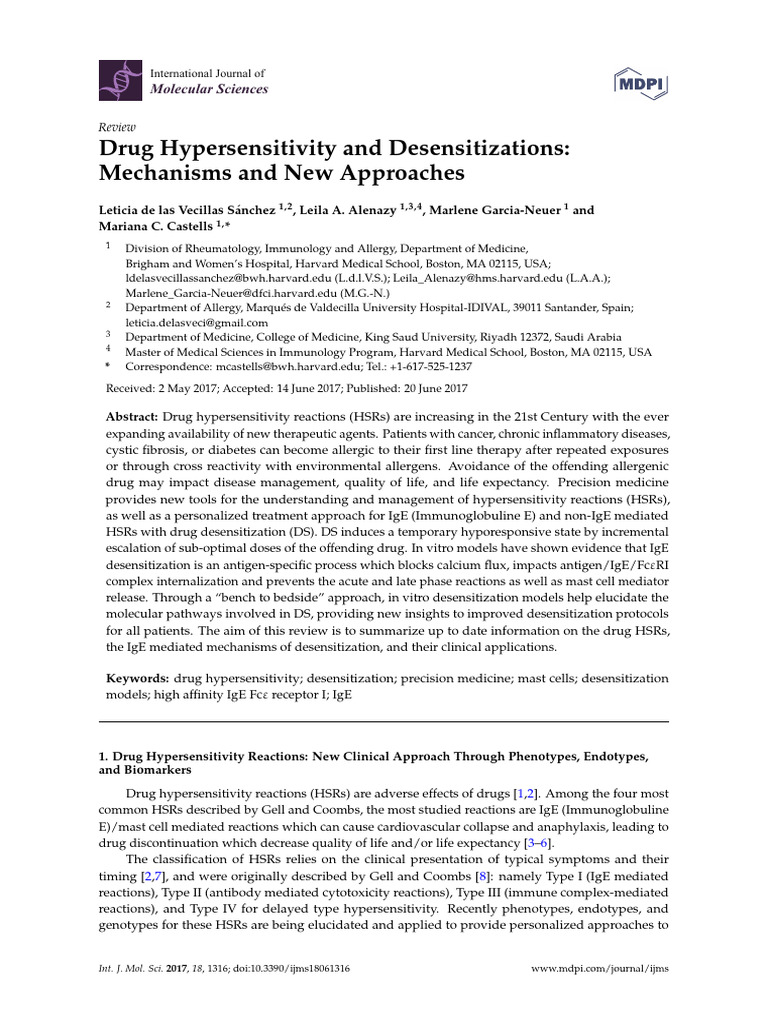 ++drug Hypersensitivity and Desensitizations - Mechanisms and New ...