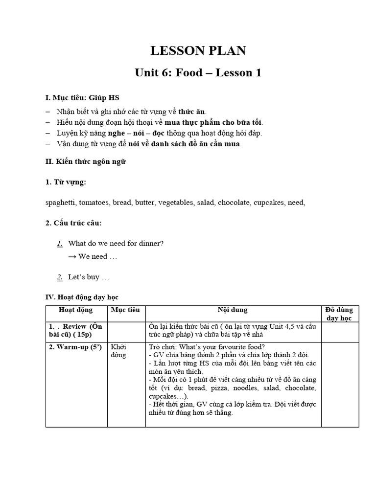 Lesson Plan Unit 6 - Lesson 1 | PDF