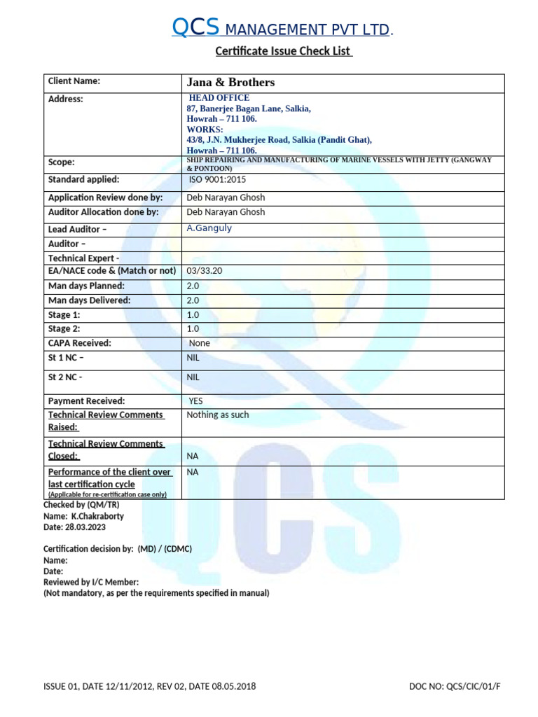 Certifiate Issue Checklist | PDF