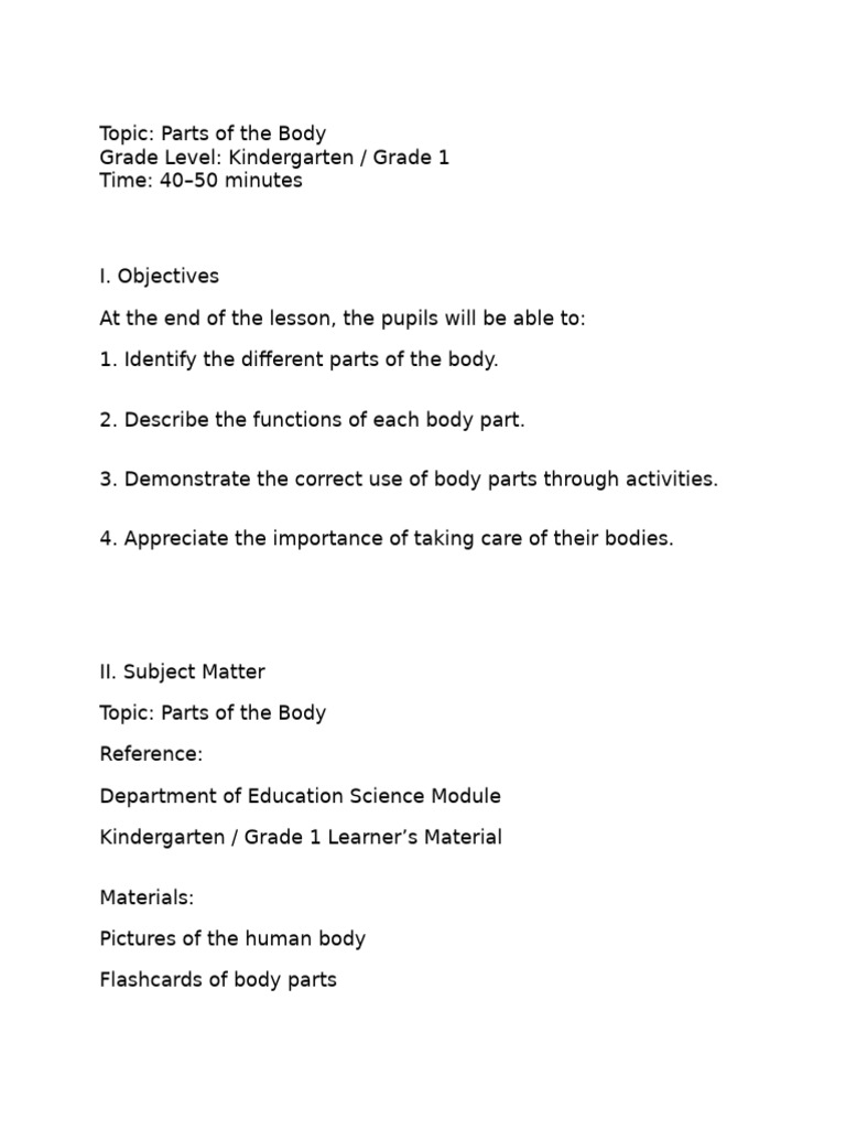 Topic Parts of The Body | PDF