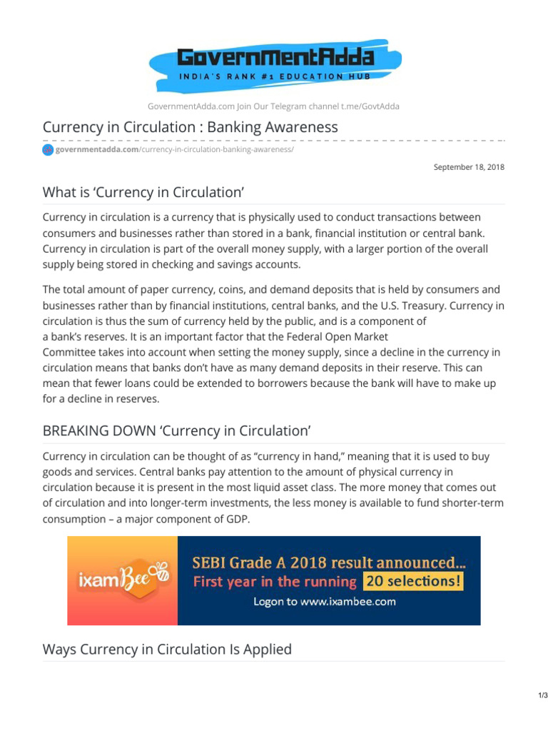 Currency in Circulation Banking Awareness | PDF | Banks | Money