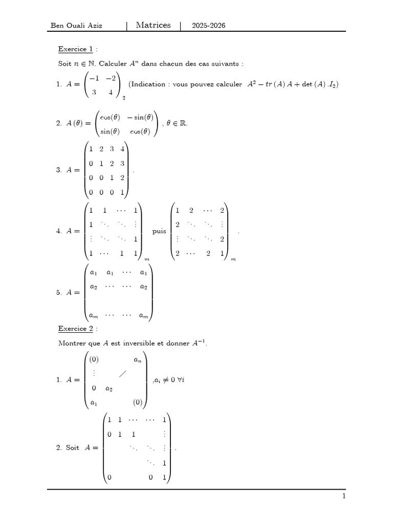 TD Matrices Ipest | PDF | Matrice (Mathématiques) | Théorie des opérateurs