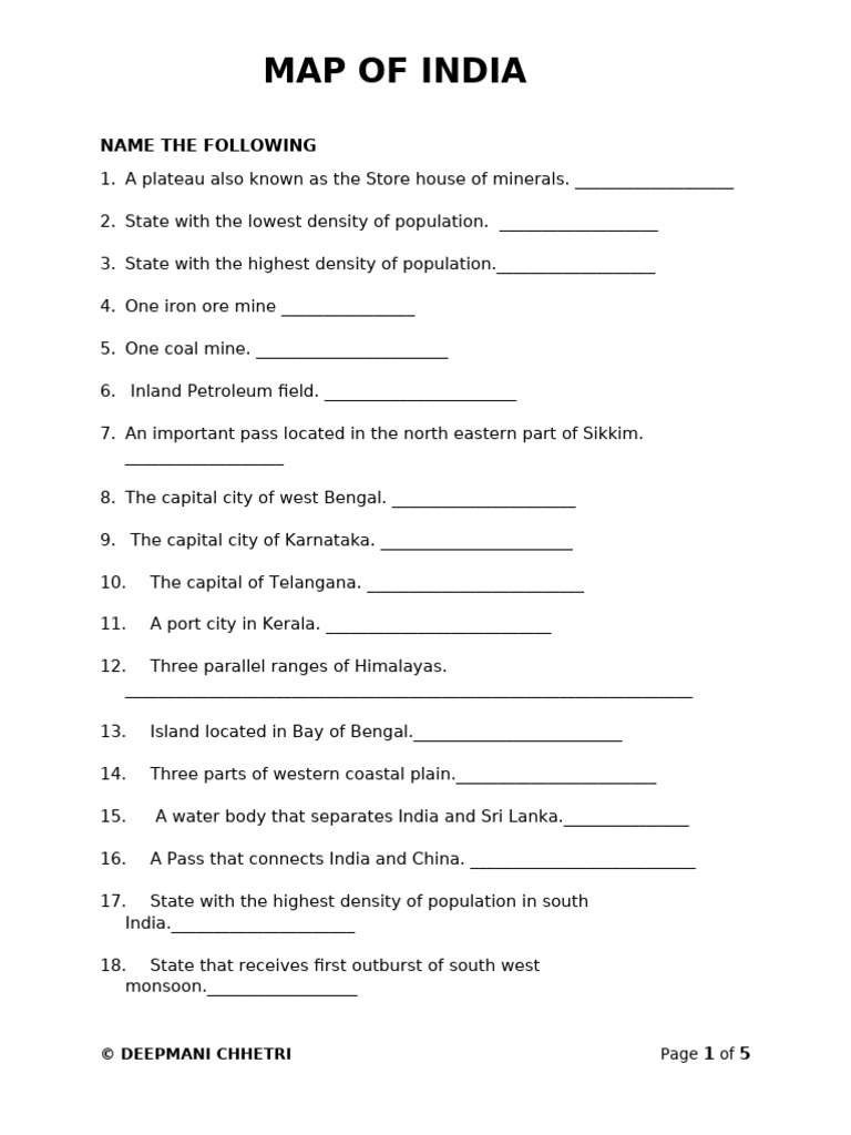 Worksheet - Map of India | PDF | South India | Seasons