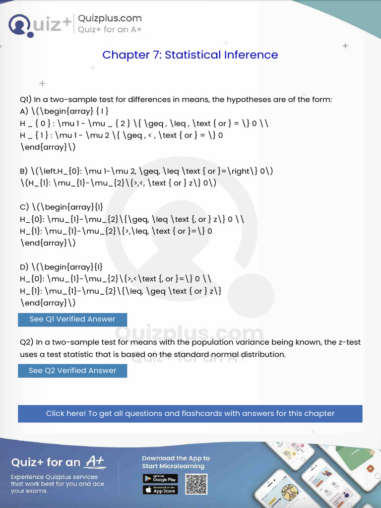 In A Twosample Test For Differences in Means The Hypotheses Are of The ...