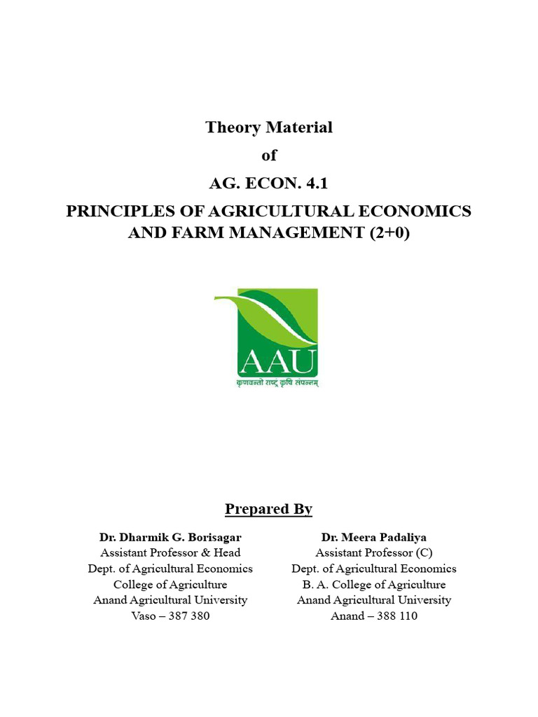 Ag. Econ. 4.1 (Theory Material - 6th Dean) | PDF | Economics | Goods