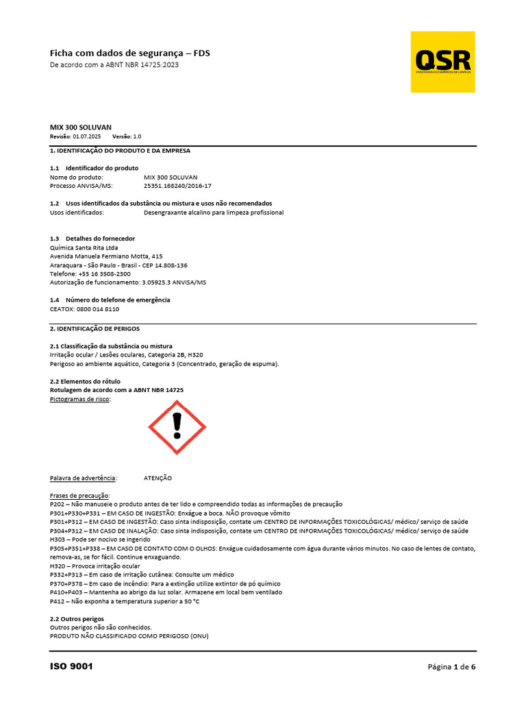 QSR - FDS - Mix300 - Soluvan - v1.0 | PDF | Primeiros socorros ...