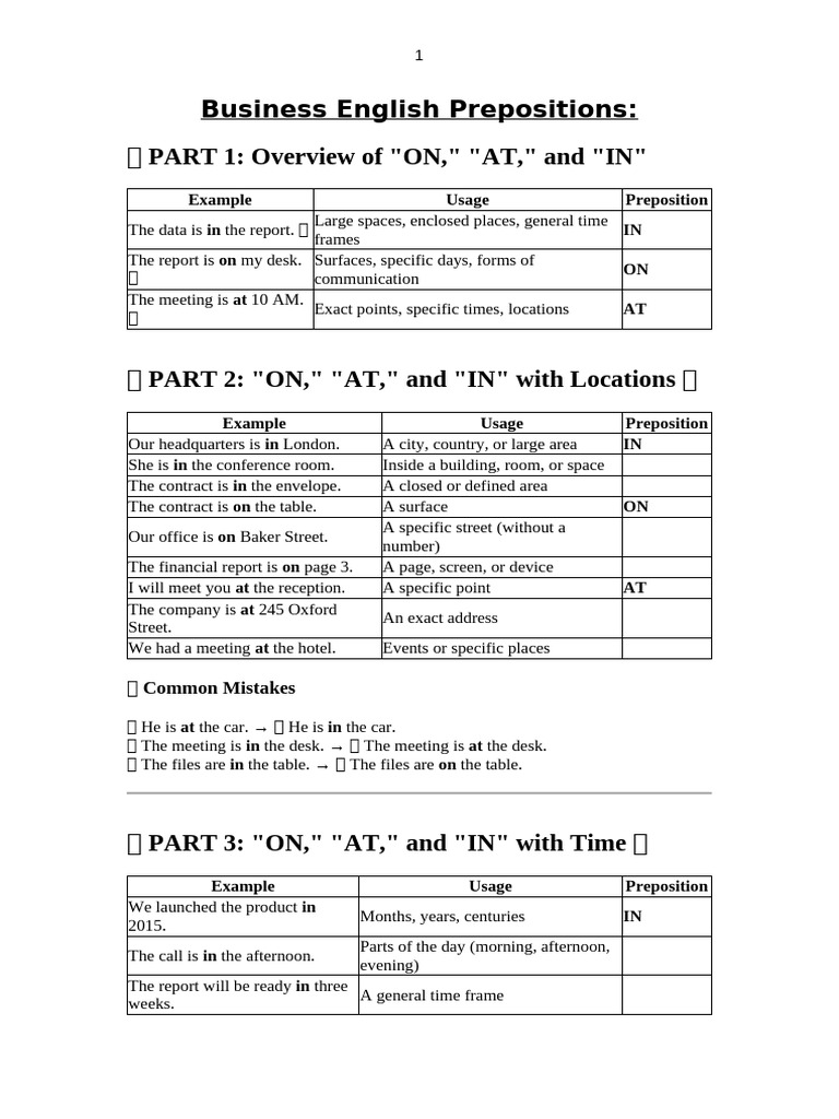 Prepositions in English Grammar Key Answer For Exercises Tea | PDF