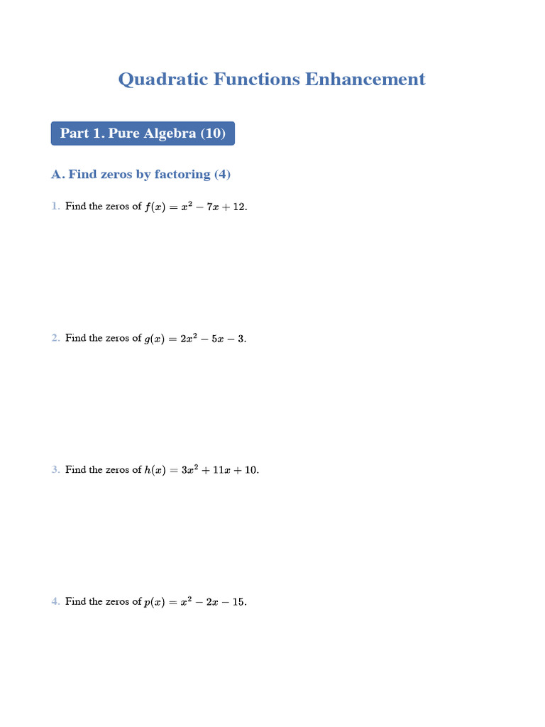Quadratic Functions Enhancement | PDF | Quadratic Equation | Mathematics