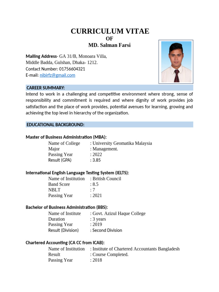 Curriculum Vitae of Me | PDF