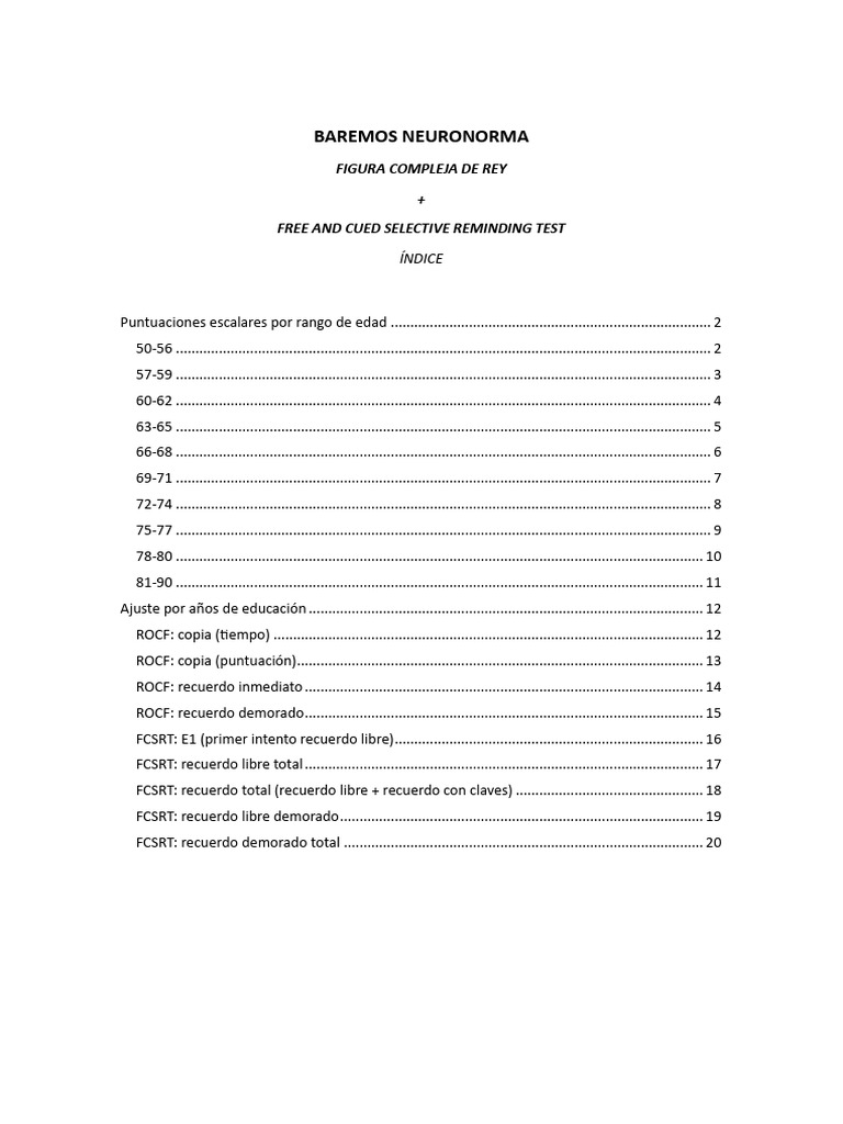 Baremos Neuronorma-ROCF + FCSRT | PDF