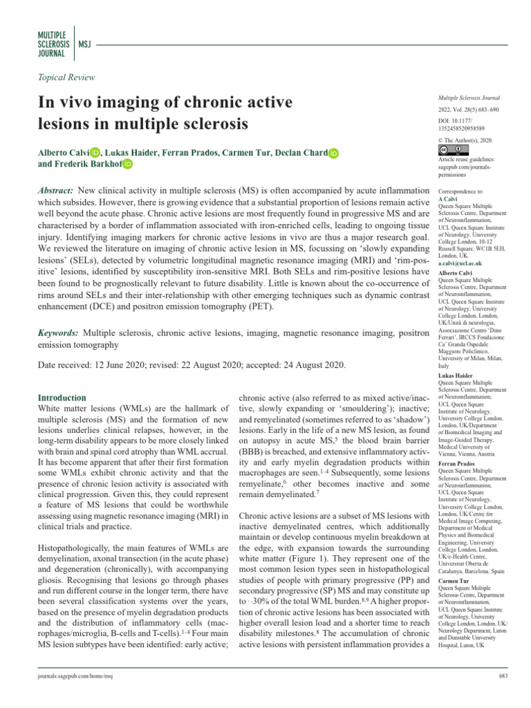 In Vivo Imaging of Chronic Active | PDF | Multiple Sclerosis | Magnetic ...