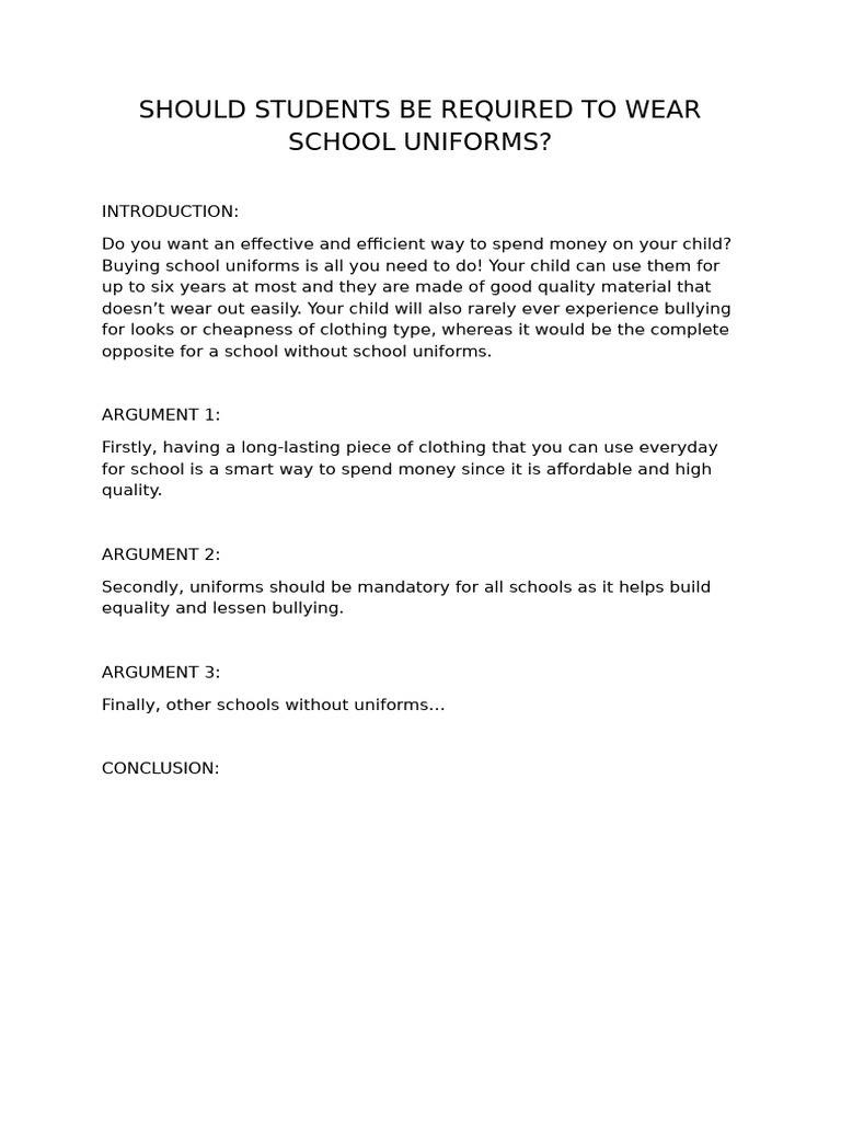 Should Students Be Required To Wear School Uniforms | PDF