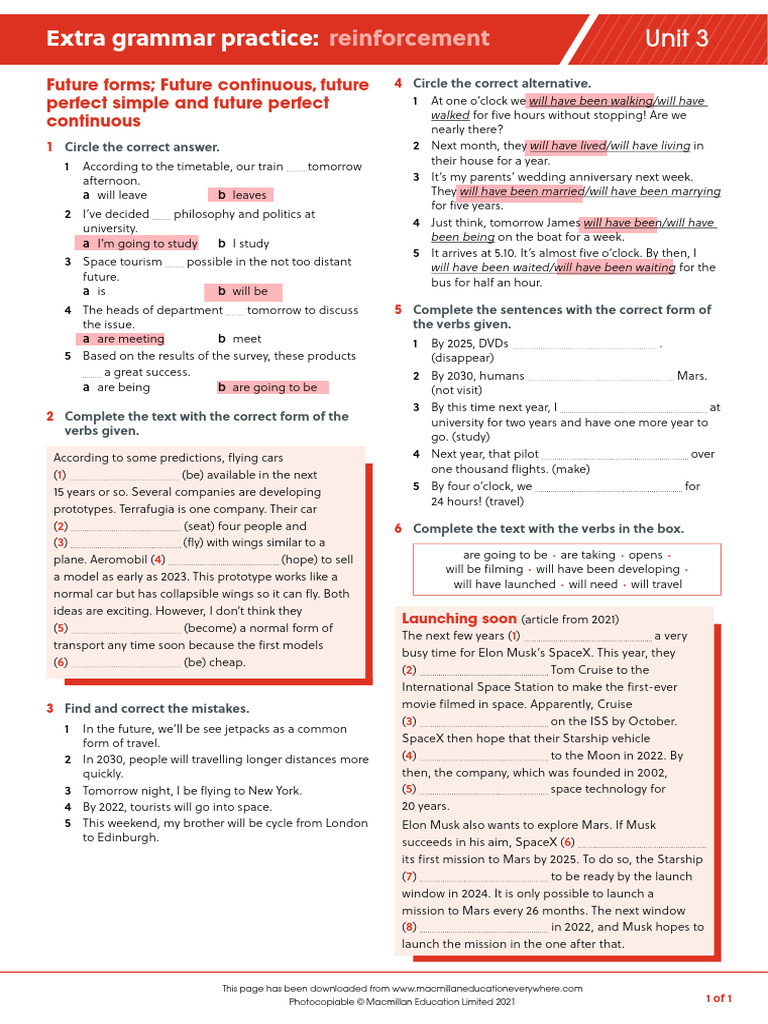 B2 U3 Extra Grammar Practice Reinforcement | PDF | Space X | Spaceflight
