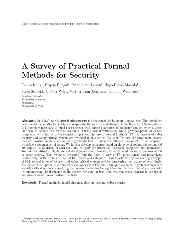A Survey of Practical Formal Methods For Security | PDF | Formal ...