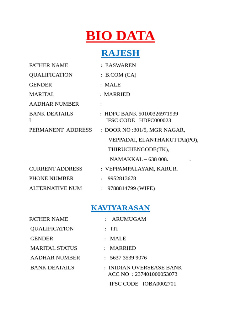 Bio Data | PDF