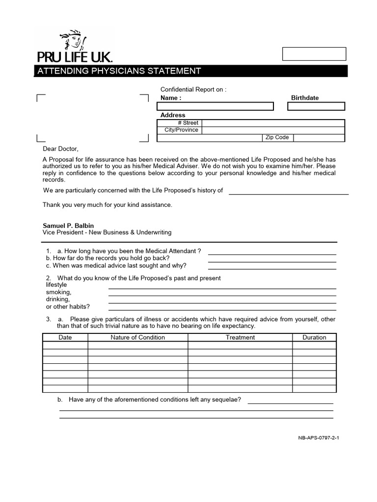 Attending Physician's Statement | PDF | Medical Specialties | Medicine