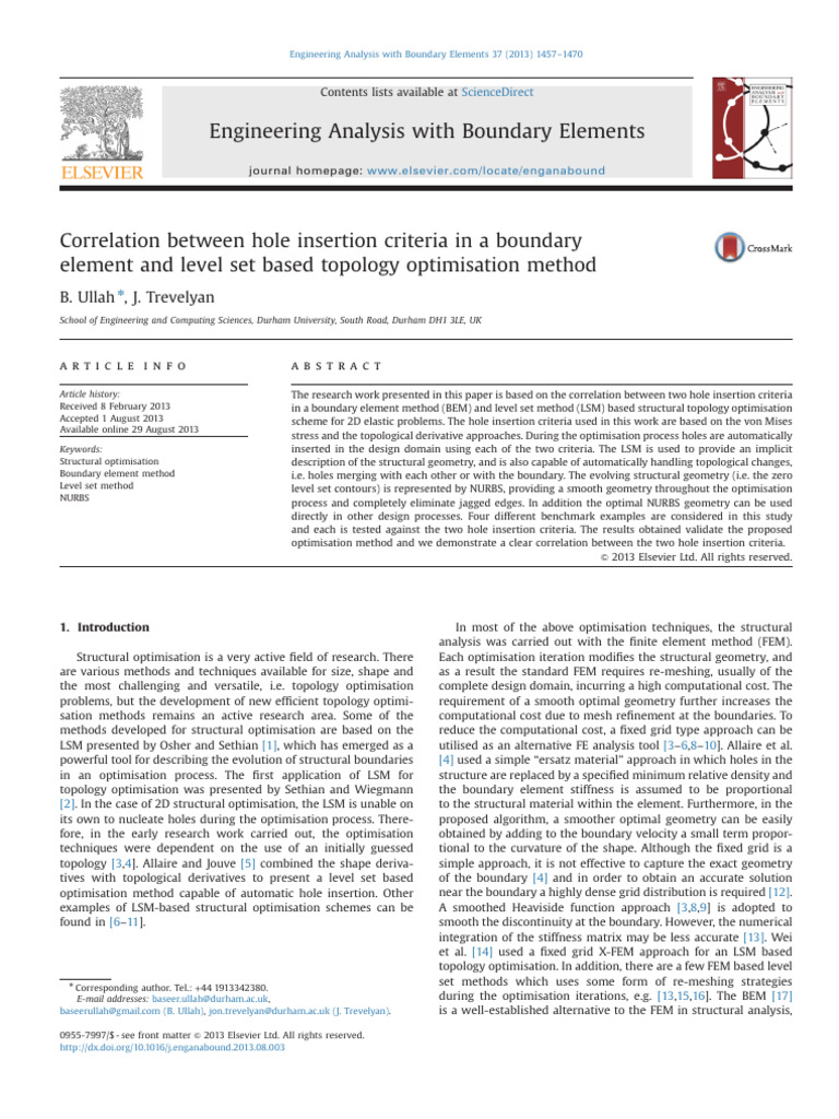 Correlation Between Hole Insertion Criteria in A Boundary Element and ...