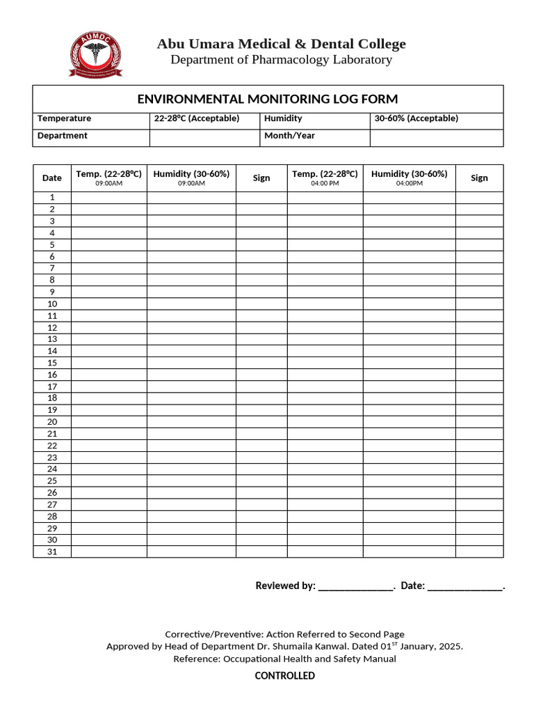 Lab Temperature Form AUMDC | PDF
