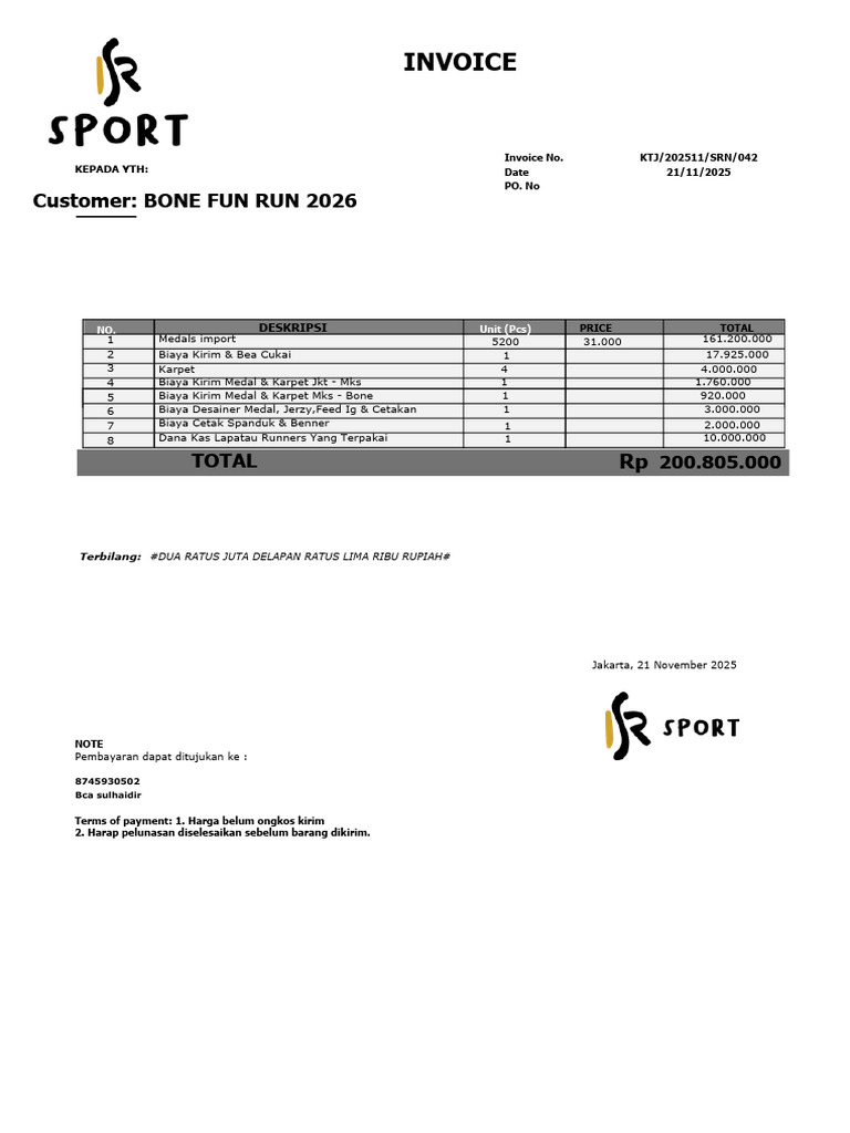 Invoice Bone Fun Run 2025.pdf - 20260316 - 022454 - 0000 | PDF