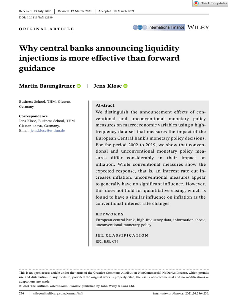 International Finance - 2021 - Baumgärtner - Why Central Banks ...