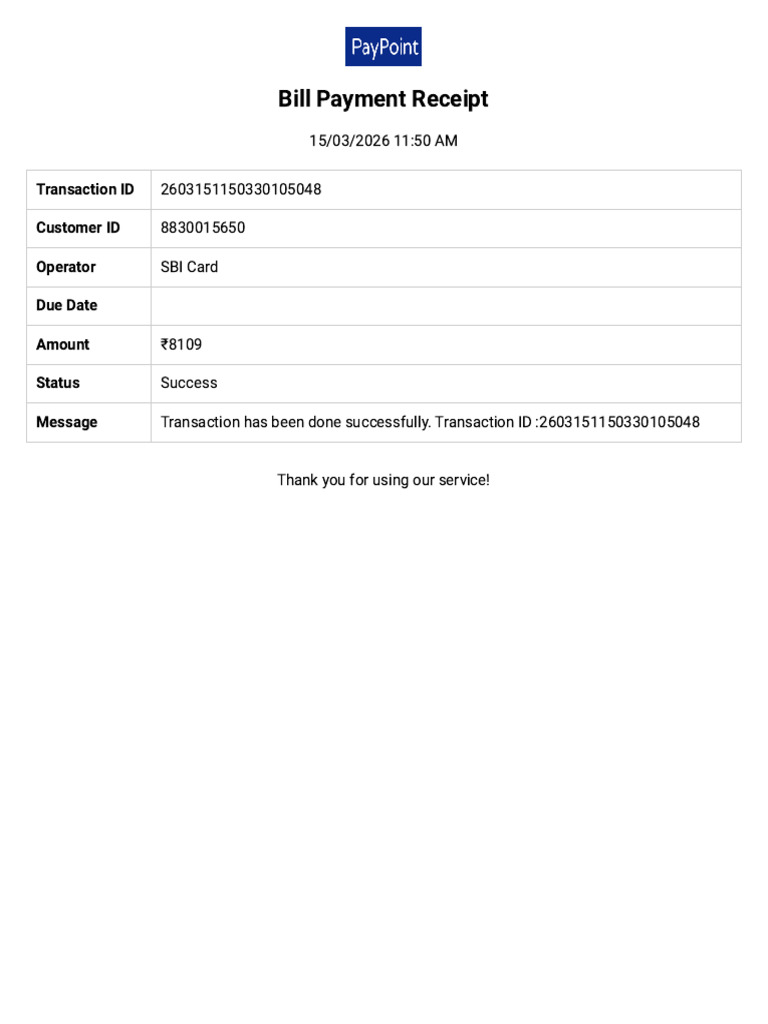 PayPoint Retailer Bill Receipt | PDF