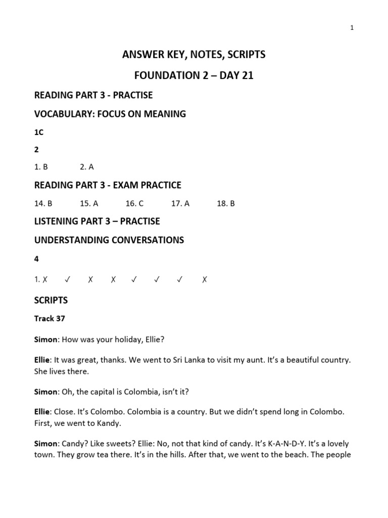 f2 - Day 21 - Answer Key, Notes, Scripts | PDF