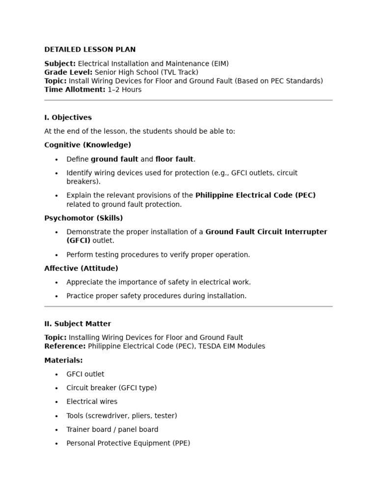 E.I.M Lesson Plan | PDF | Electricity | Electrical Engineering