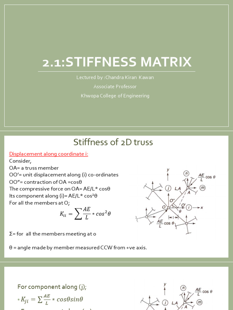 Unit-2.2 Stiffness Matrix | PDF | Truss | Stiffness