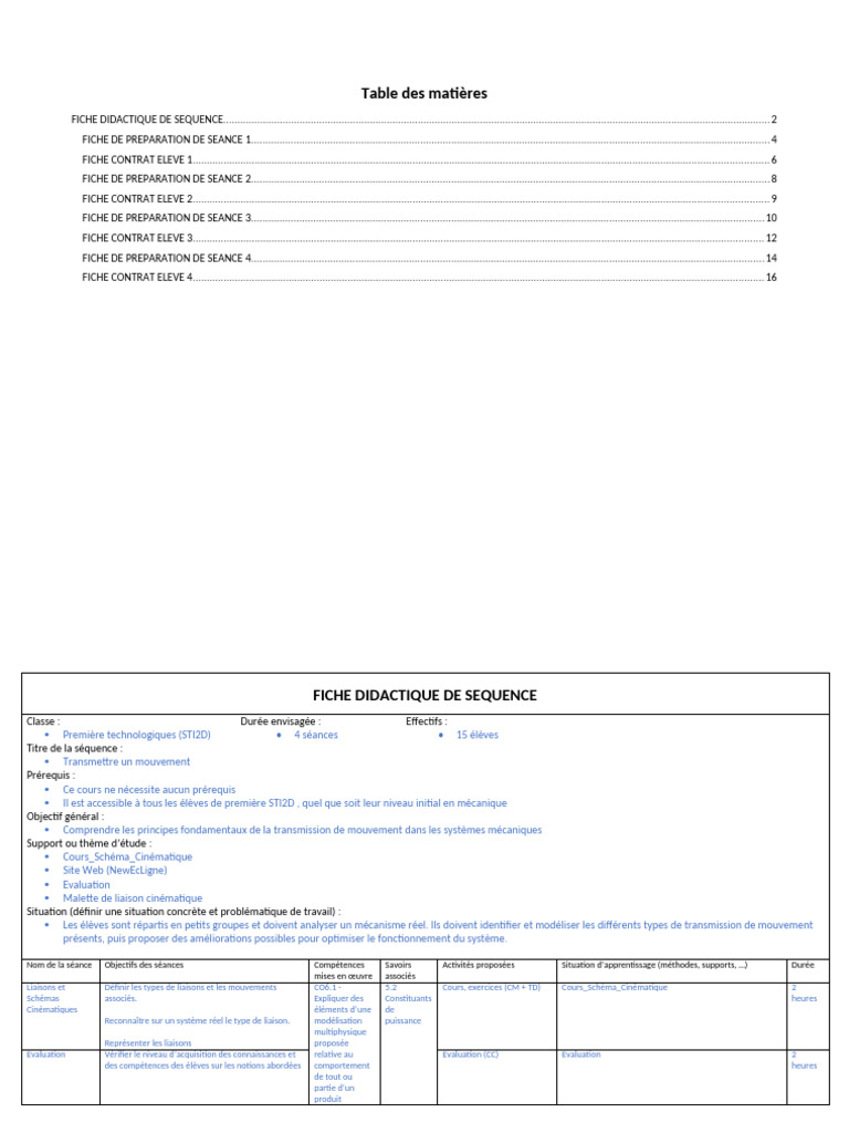 Fiche Seance Sequence | PDF | Application | Pédagogie