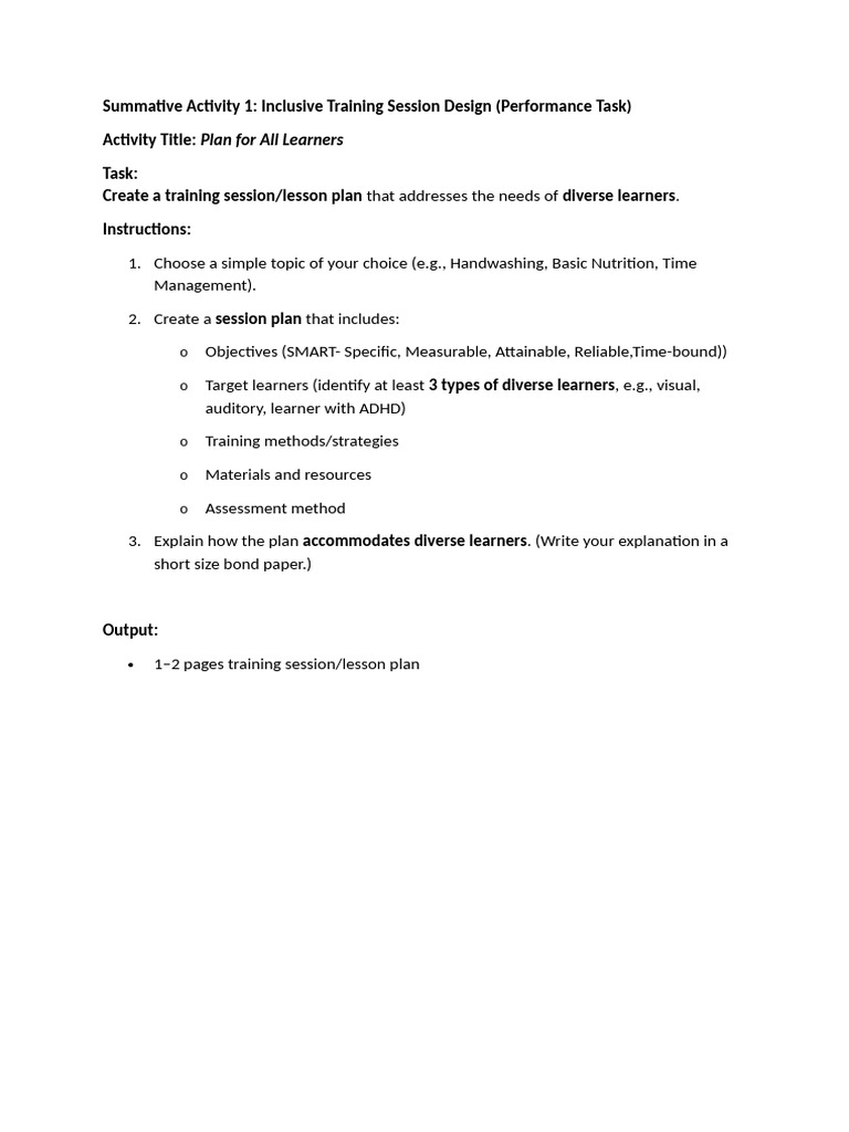 Activity Plan Training Session | PDF