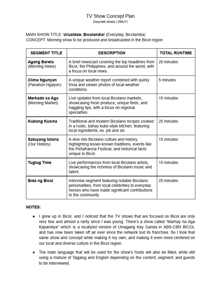 (Broad) TV Show Plan | PDF | Television Programming | News