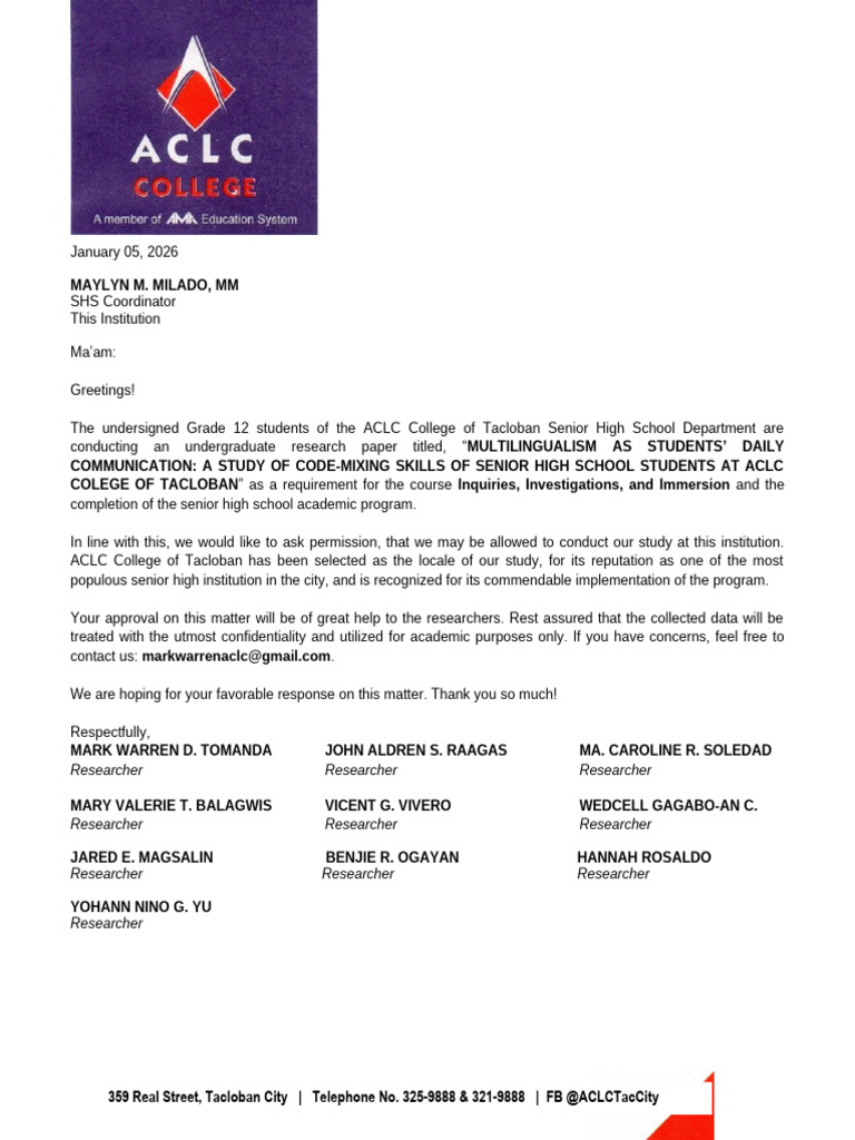 Letter For Data Collection Researchers B17G01 | PDF