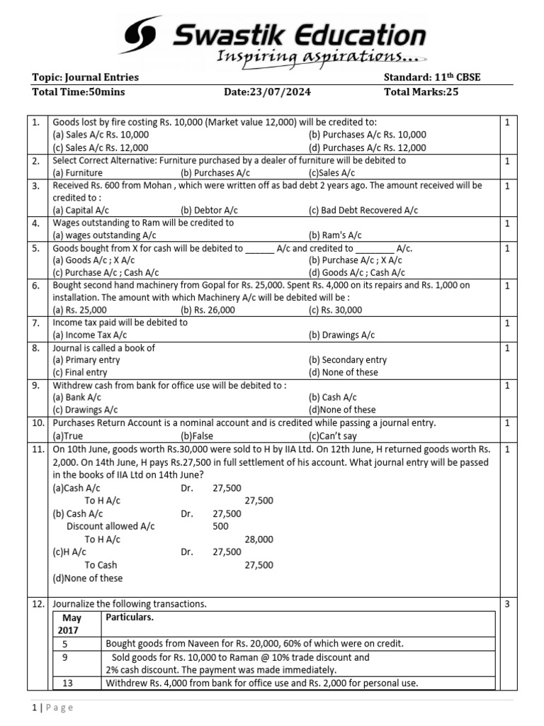 11th C 23nd July Journal Test | PDF | Debits And Credits | Cash
