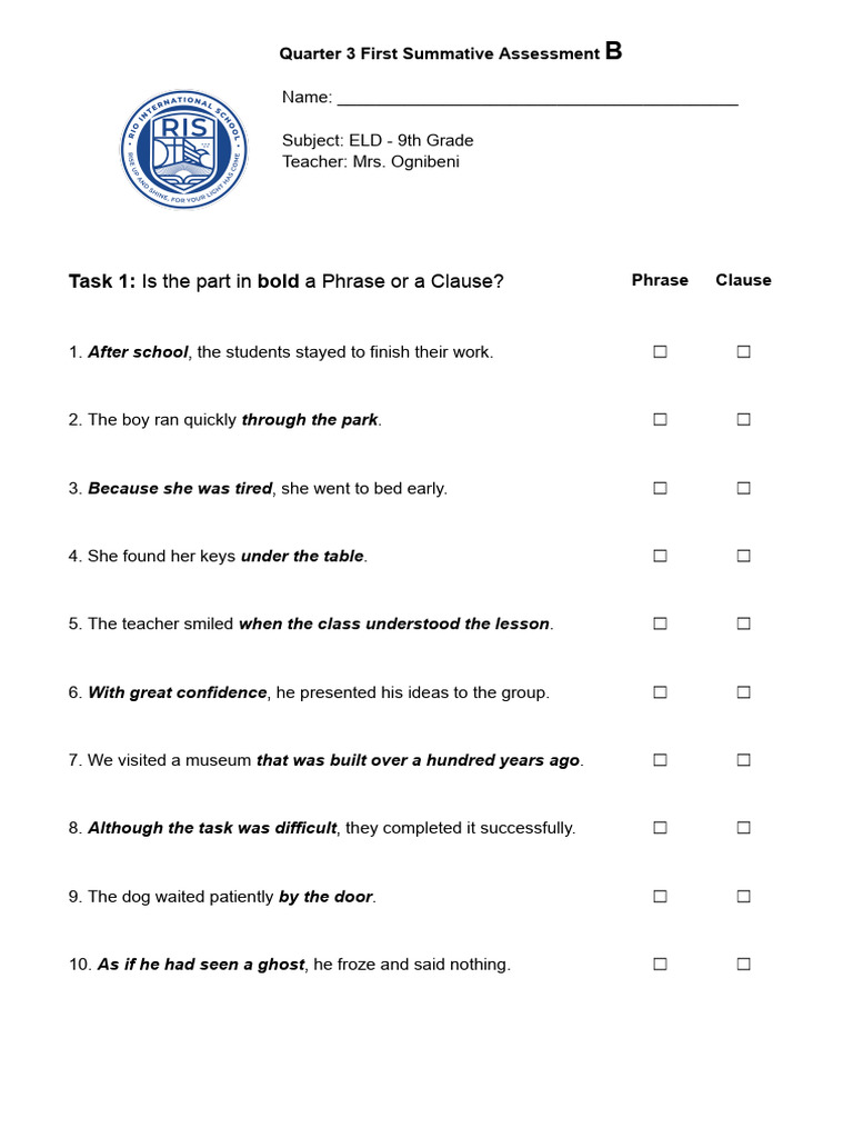 Grammar Test Q3 B | PDF