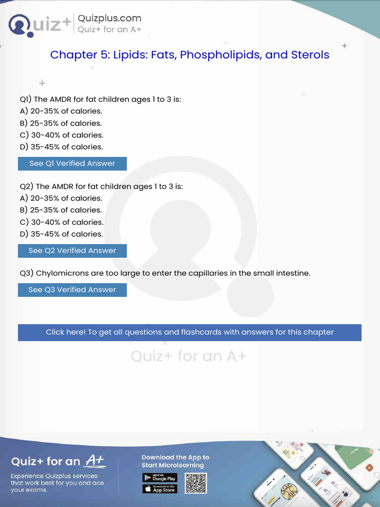 The Amdr For Fat Children Ages 1 To 3 Is | PDF | Translation (Biology ...
