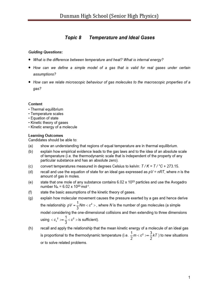 2023 Temperature and Ideal Gases - Student | PDF | Temperature | Gases