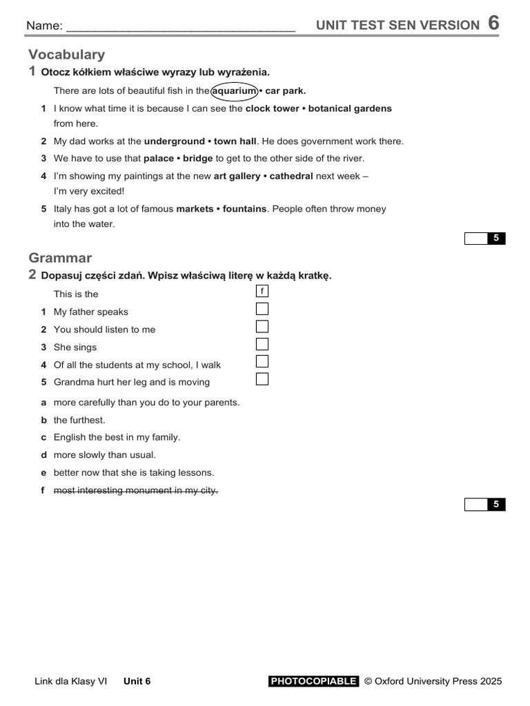 Assets Download Assessment Link VI Unit 6 SEN Test | PDF